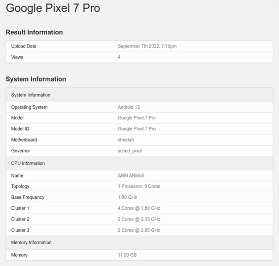 谷歌Pixel 7 Pro跑分曝光：搭载新一代Tensor G2处理器 性能小幅提升