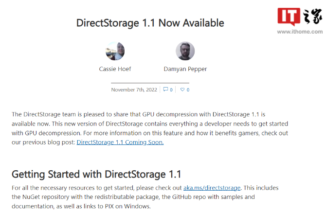 微软 Win11/10 DirectStorage 1.1 上线：支持 GPU 解压游戏资源，加载速度提升 2 倍