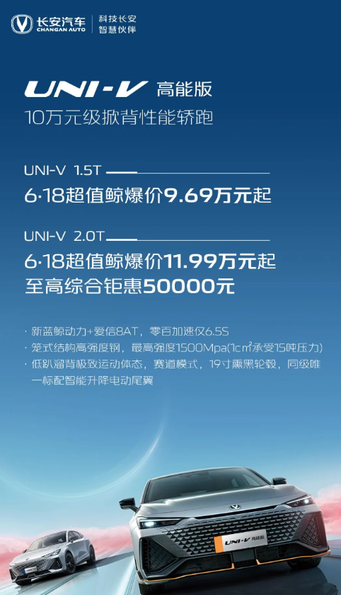 长安UNI-V高能版上市，购车补贴及优惠政策揭晓